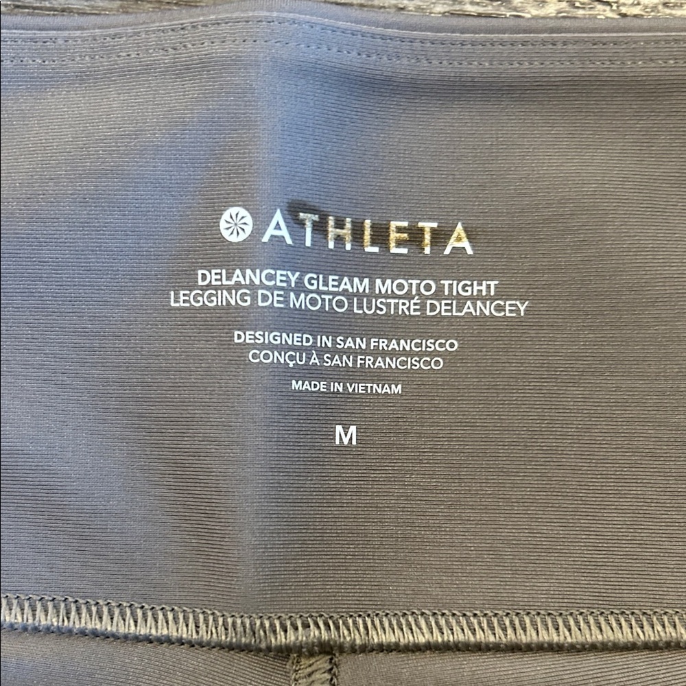 Athleta Delancey Moto Leggings Metallic Taupe Shimmer Size M NWT - Picture 2 of 14